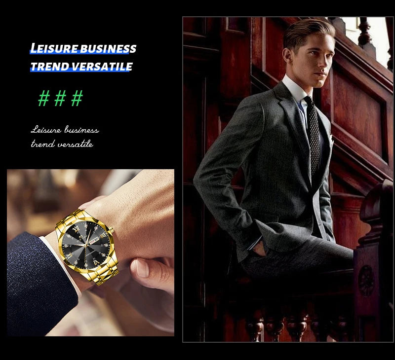 Montre Homme Luxe – Double Calendrier, Cadran Bleu Or & Acier Inoxydable 41mm
